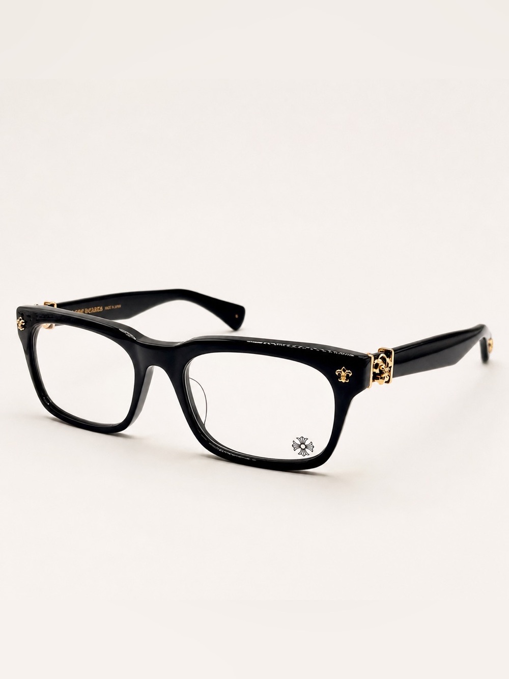 Chrome Hearts Black Square Reading Glasses with Signature Fleur Detail